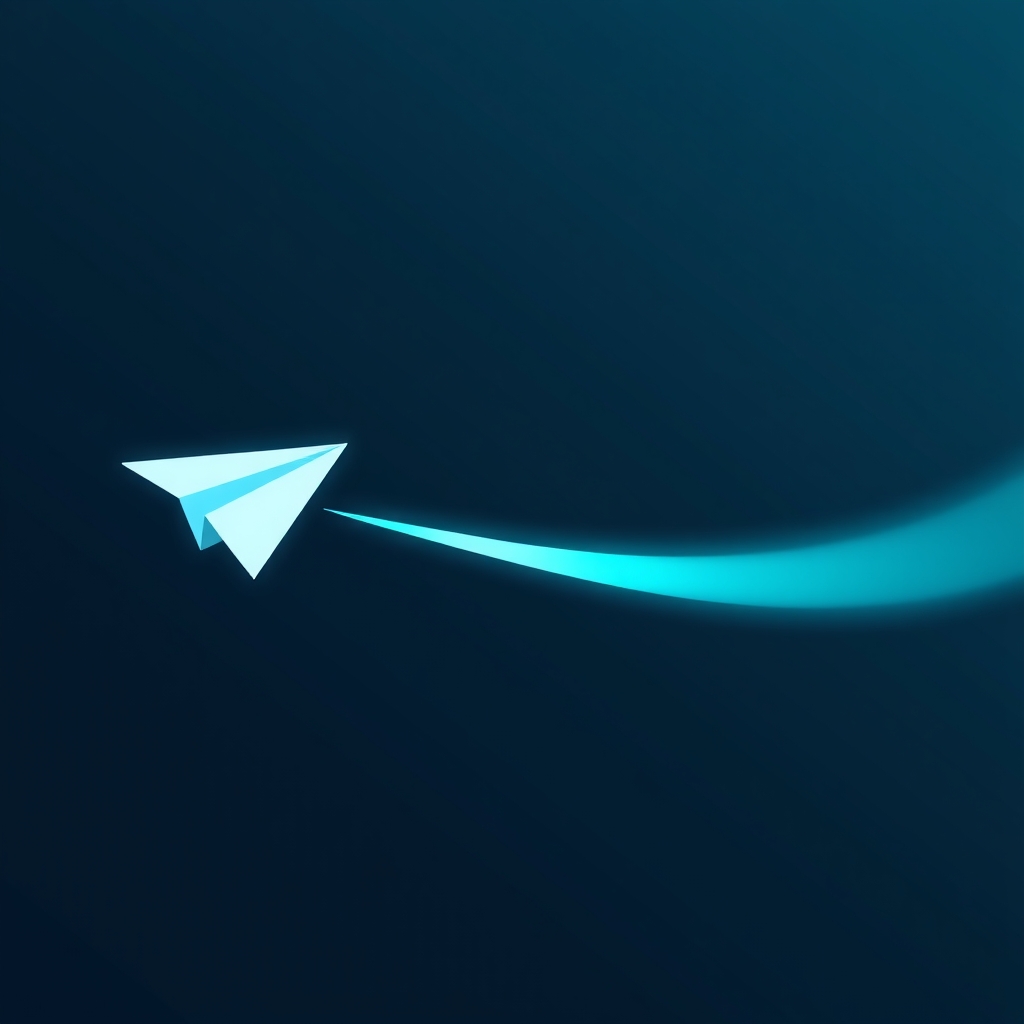 Silhouette di un aereo che vola verso l'alto lasciando una scia luminosa teal