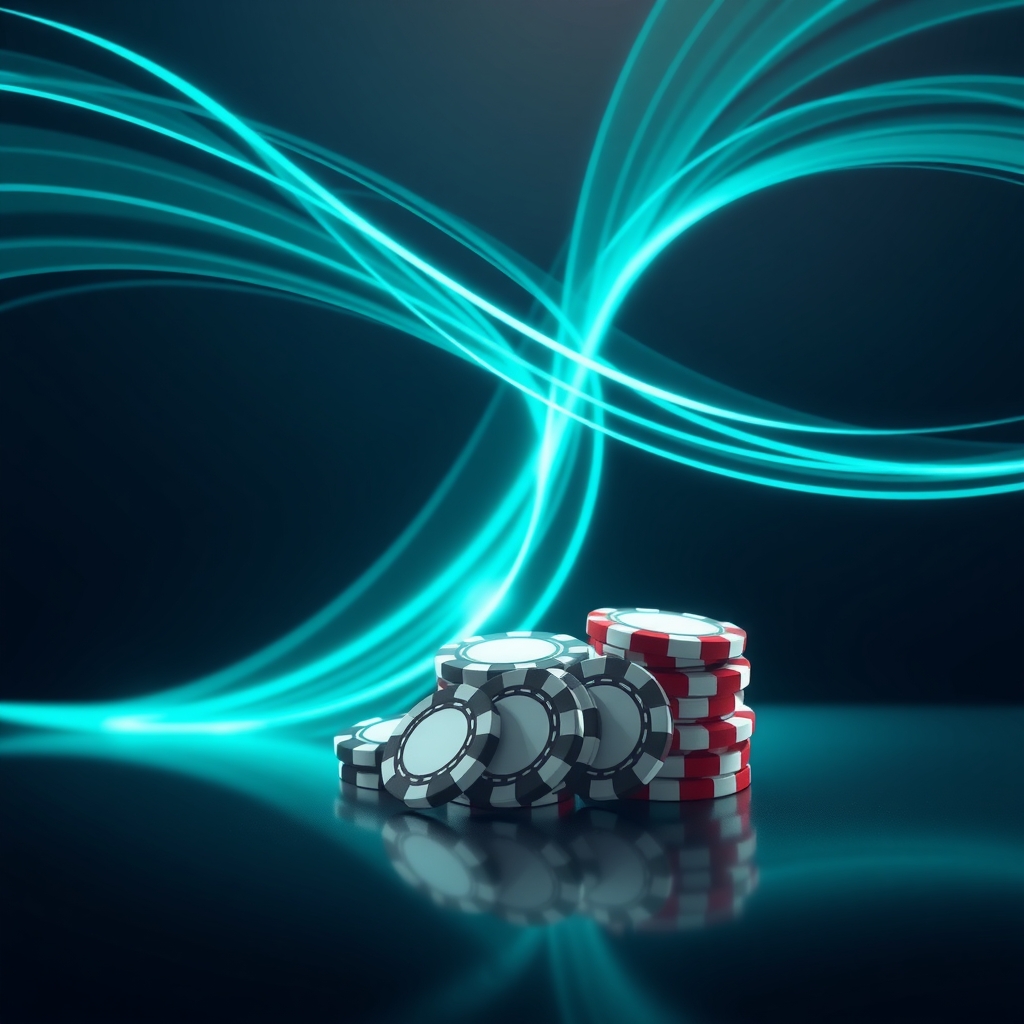Chips e carte da casino avvolti da riflessi teal in stile onde oceaniche